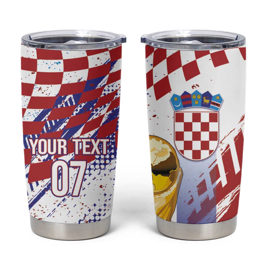 Croatia Football Custom WC2026 White Tumbler Cup Hrvatska Grunge Checkerboard - Wonder Print Shop