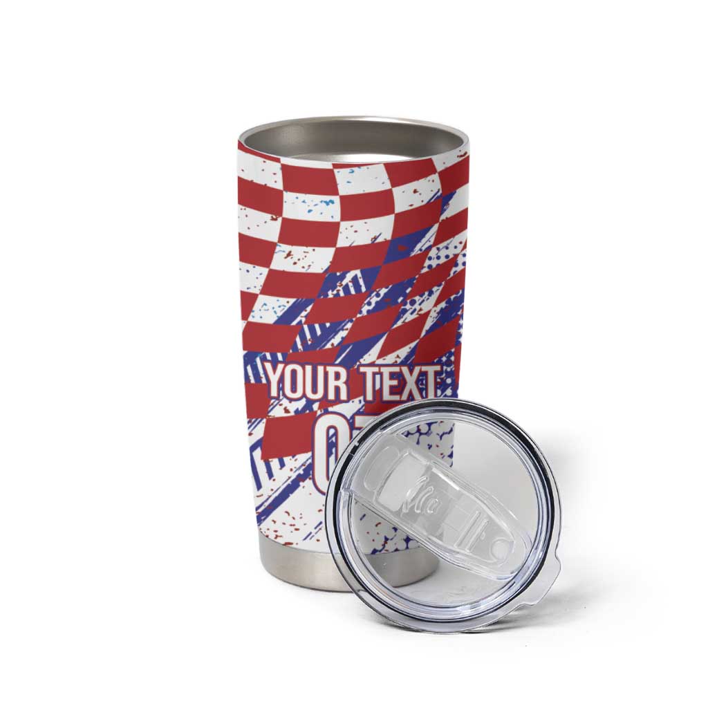 Croatia Football Custom WC2026 White Tumbler Cup Hrvatska Grunge Checkerboard - Wonder Print Shop