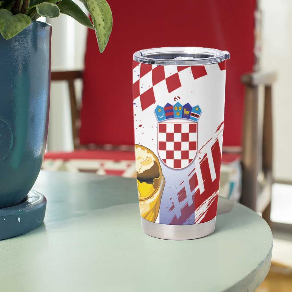 Croatia Football Custom WC2026 White Tumbler Cup Hrvatska Grunge Checkerboard - Wonder Print Shop