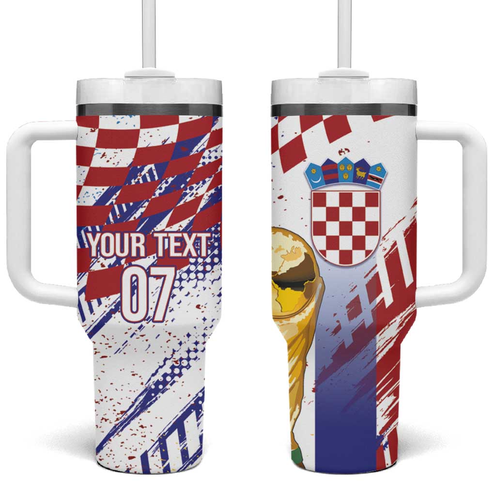 Croatia Football Custom WC2026 White Tumbler With Handle Hrvatska Grunge Checkerboard - Wonder Print Shop