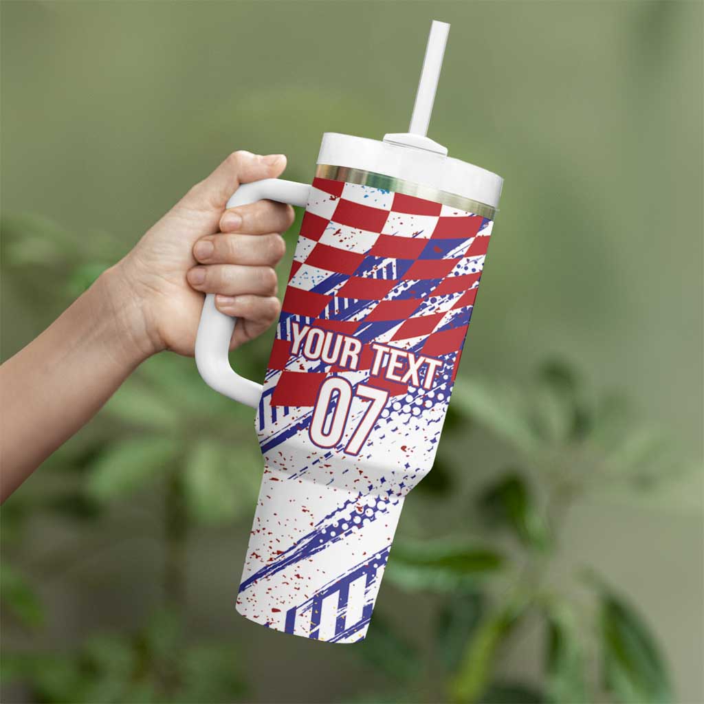 Croatia Football Custom WC2026 White Tumbler With Handle Hrvatska Grunge Checkerboard - Wonder Print Shop