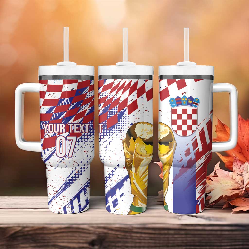 Croatia Football Custom WC2026 White Tumbler With Handle Hrvatska Grunge Checkerboard - Wonder Print Shop