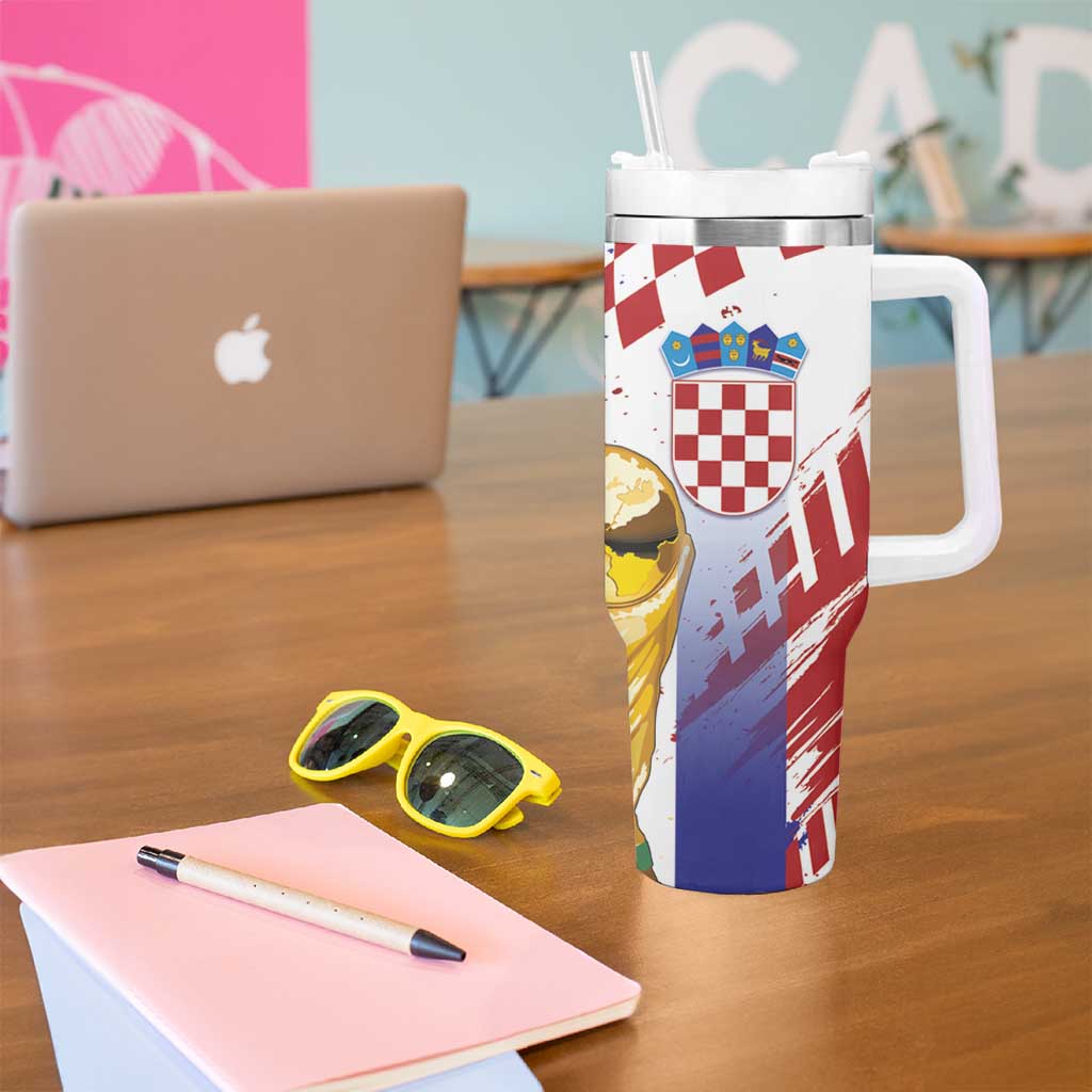Croatia Football Custom WC2026 White Tumbler With Handle Hrvatska Grunge Checkerboard - Wonder Print Shop