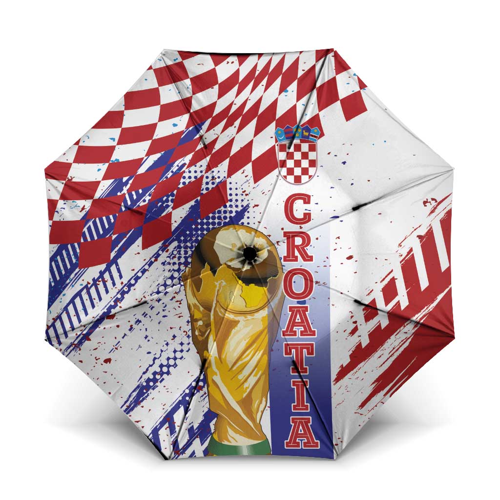 Croatia Football WC2026 White Umbrella Hrvatska Grunge Checkerboard - Wonder Print Shop