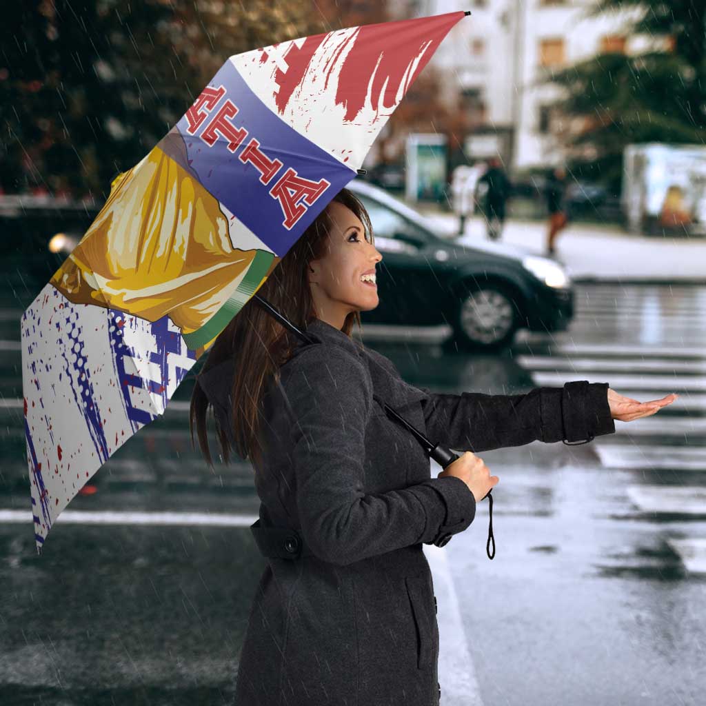 Croatia Football WC2026 White Umbrella Hrvatska Grunge Checkerboard - Wonder Print Shop