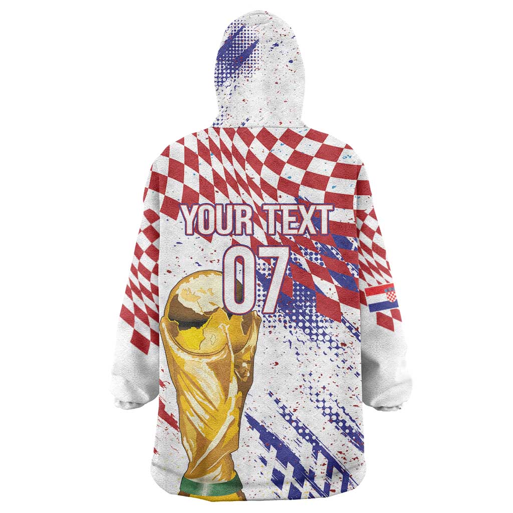 Croatia Football Custom WC2026 White Wearable Blanket Hoodie Hrvatska Grunge Checkerboard - Wonder Print Shop