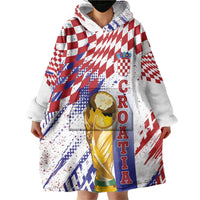 Croatia Football Custom WC2026 White Wearable Blanket Hoodie Hrvatska Grunge Checkerboard - Wonder Print Shop