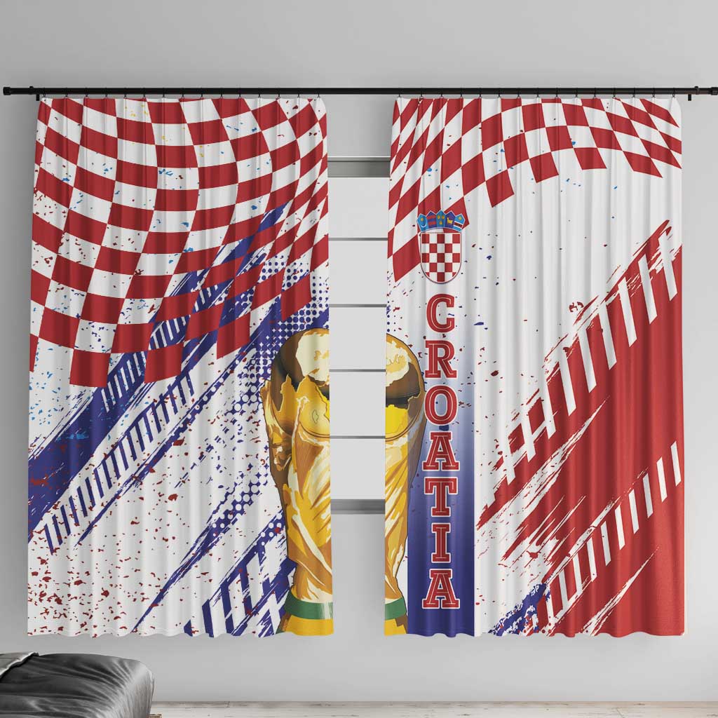 Croatia Football WC2026 White Window Curtain Hrvatska Grunge Checkerboard - Wonder Print Shop