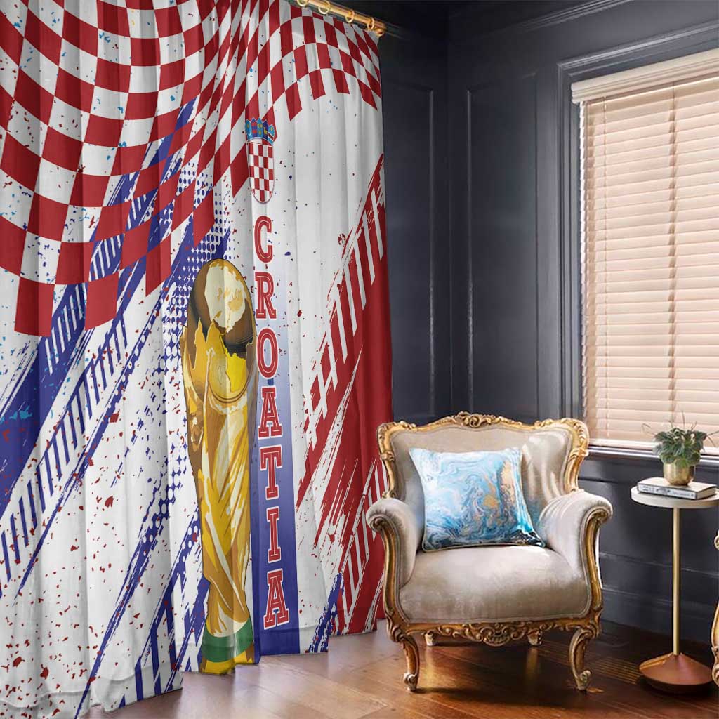 Croatia Football WC2026 White Window Curtain Hrvatska Grunge Checkerboard - Wonder Print Shop