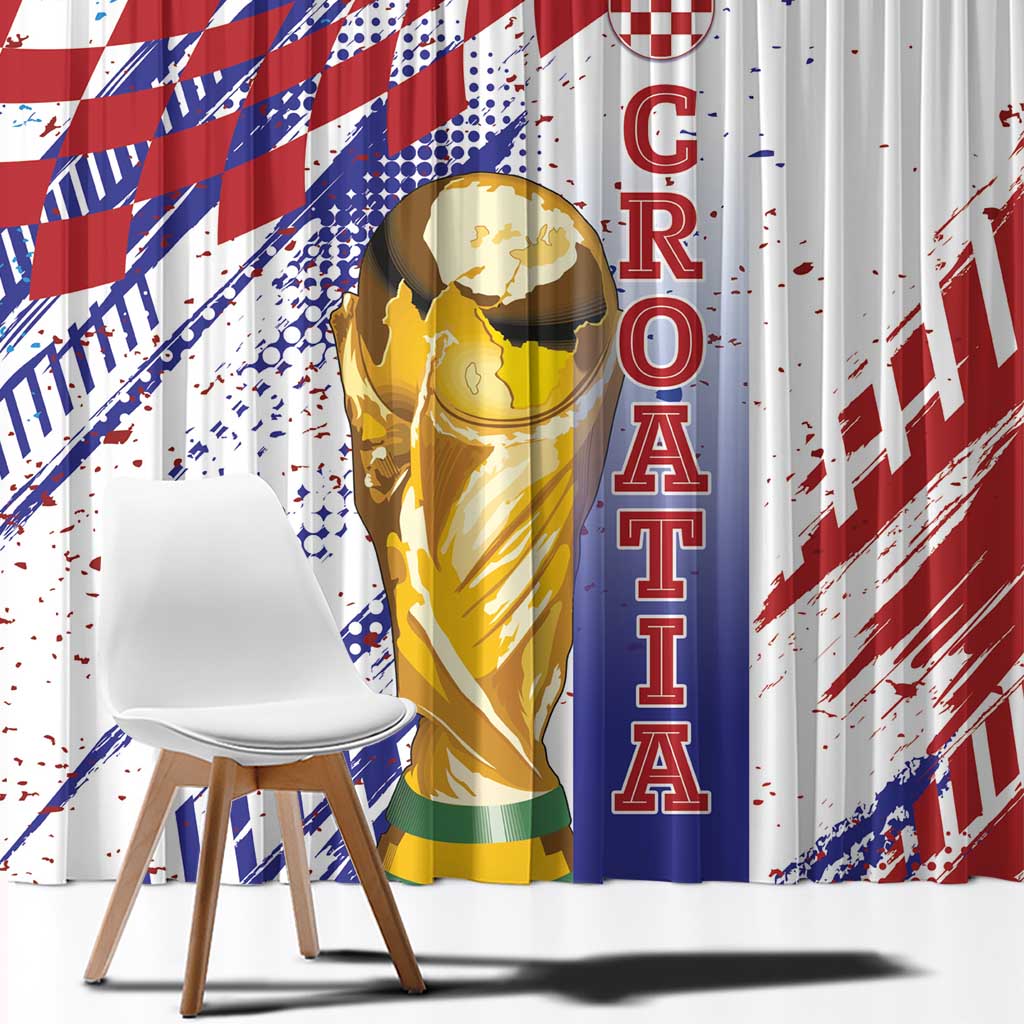 Croatia Football WC2026 White Window Curtain Hrvatska Grunge Checkerboard - Wonder Print Shop