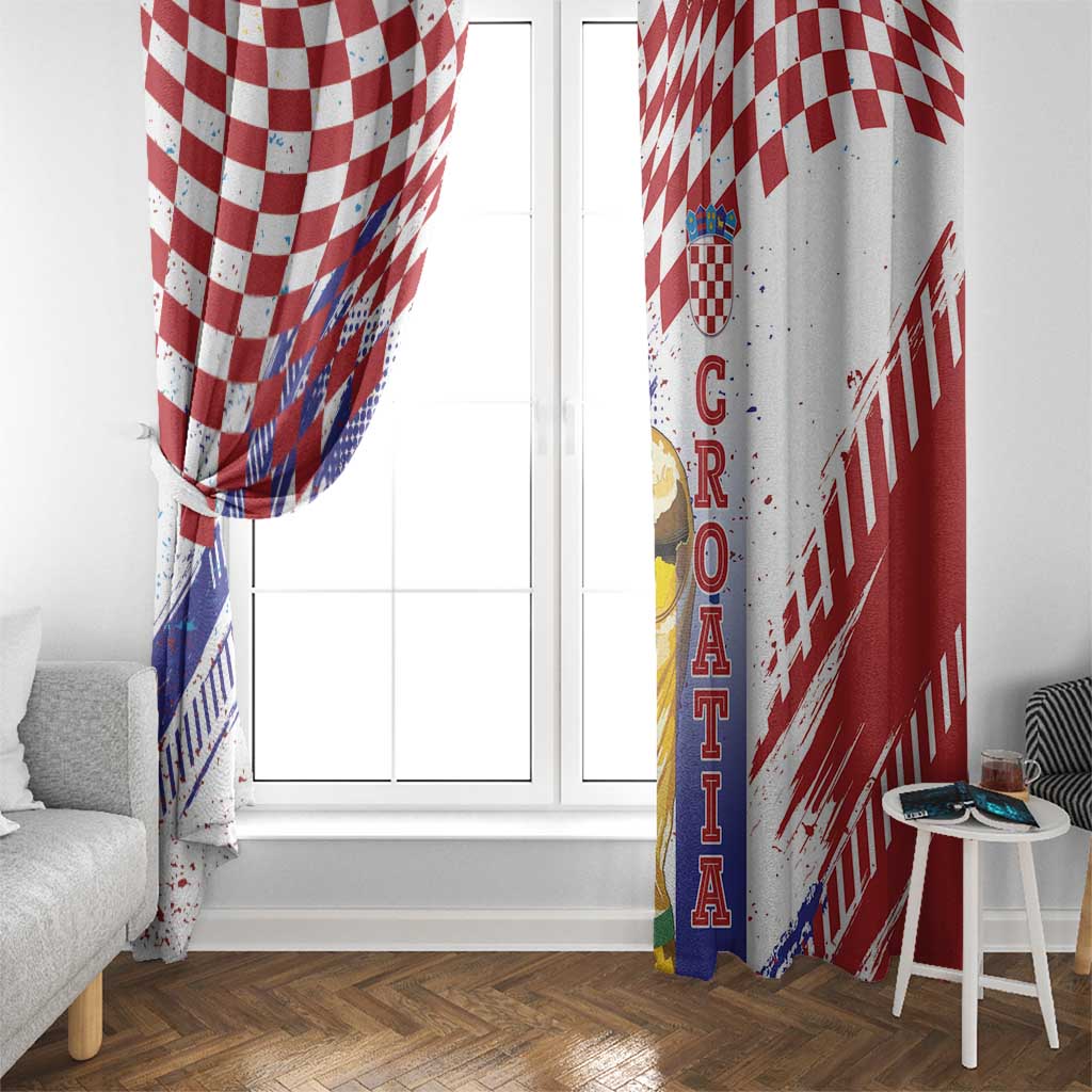Croatia Football WC2026 White Window Curtain Hrvatska Grunge Checkerboard - Wonder Print Shop