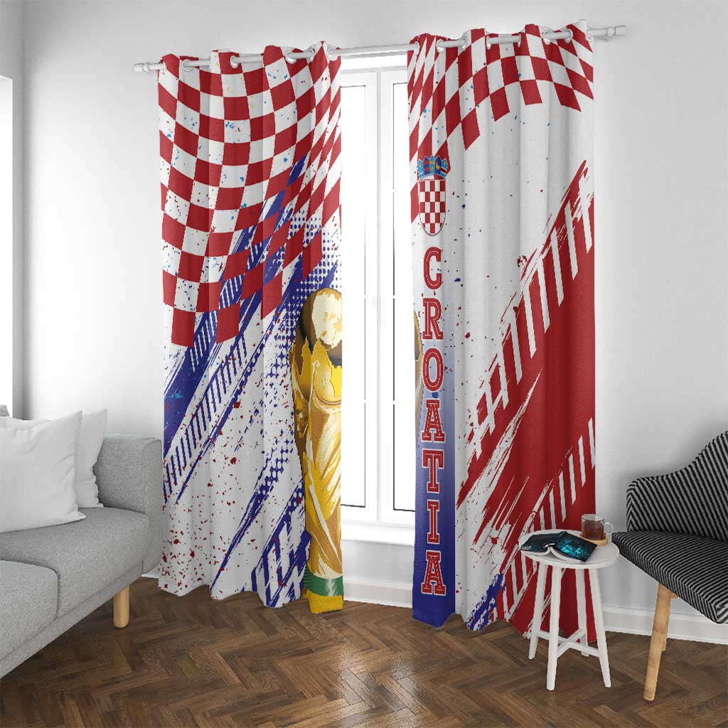 Croatia Football WC2026 White Window Curtain Hrvatska Grunge Checkerboard - Wonder Print Shop