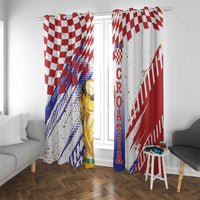 Croatia Football WC2026 White Window Curtain Hrvatska Grunge Checkerboard - Wonder Print Shop