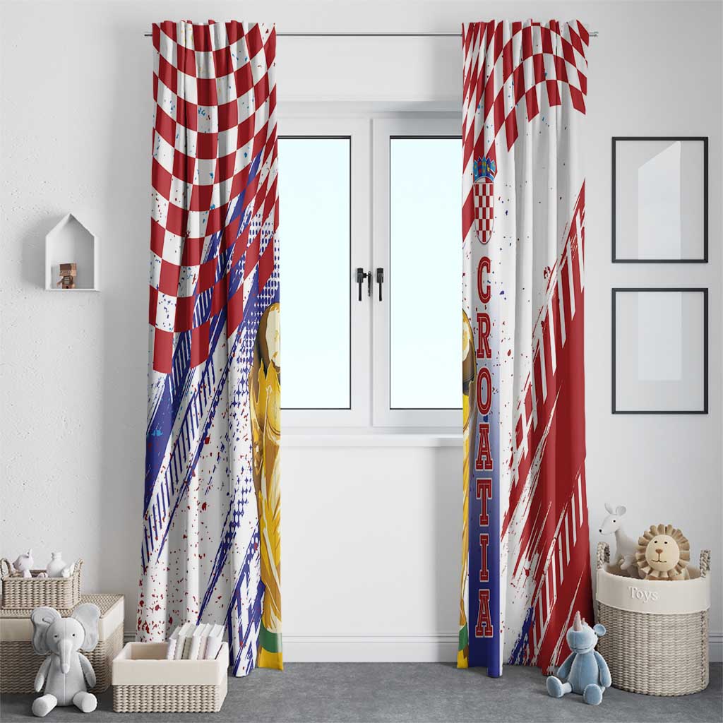 Croatia Football WC2026 White Window Curtain Hrvatska Grunge Checkerboard - Wonder Print Shop