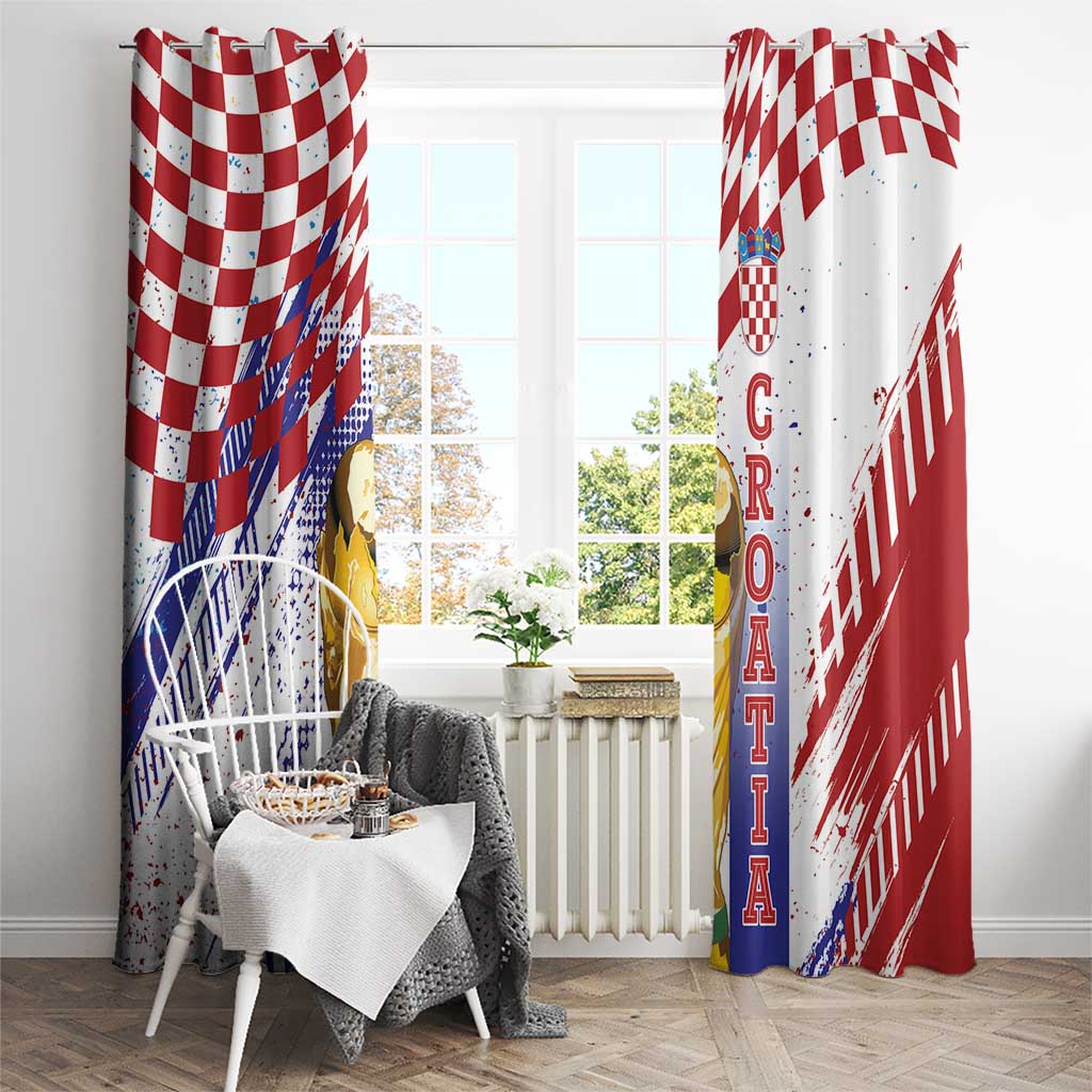 Croatia Football WC2026 White Window Curtain Hrvatska Grunge Checkerboard - Wonder Print Shop