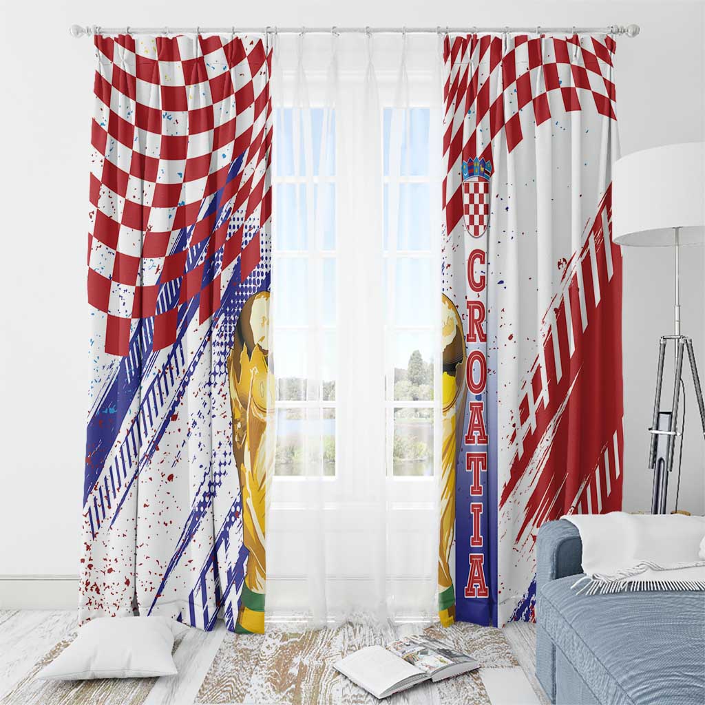 Croatia Football WC2026 White Window Curtain Hrvatska Grunge Checkerboard - Wonder Print Shop