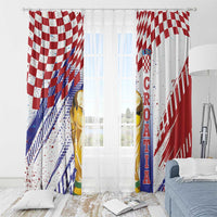 Croatia Football WC2026 White Window Curtain Hrvatska Grunge Checkerboard - Wonder Print Shop