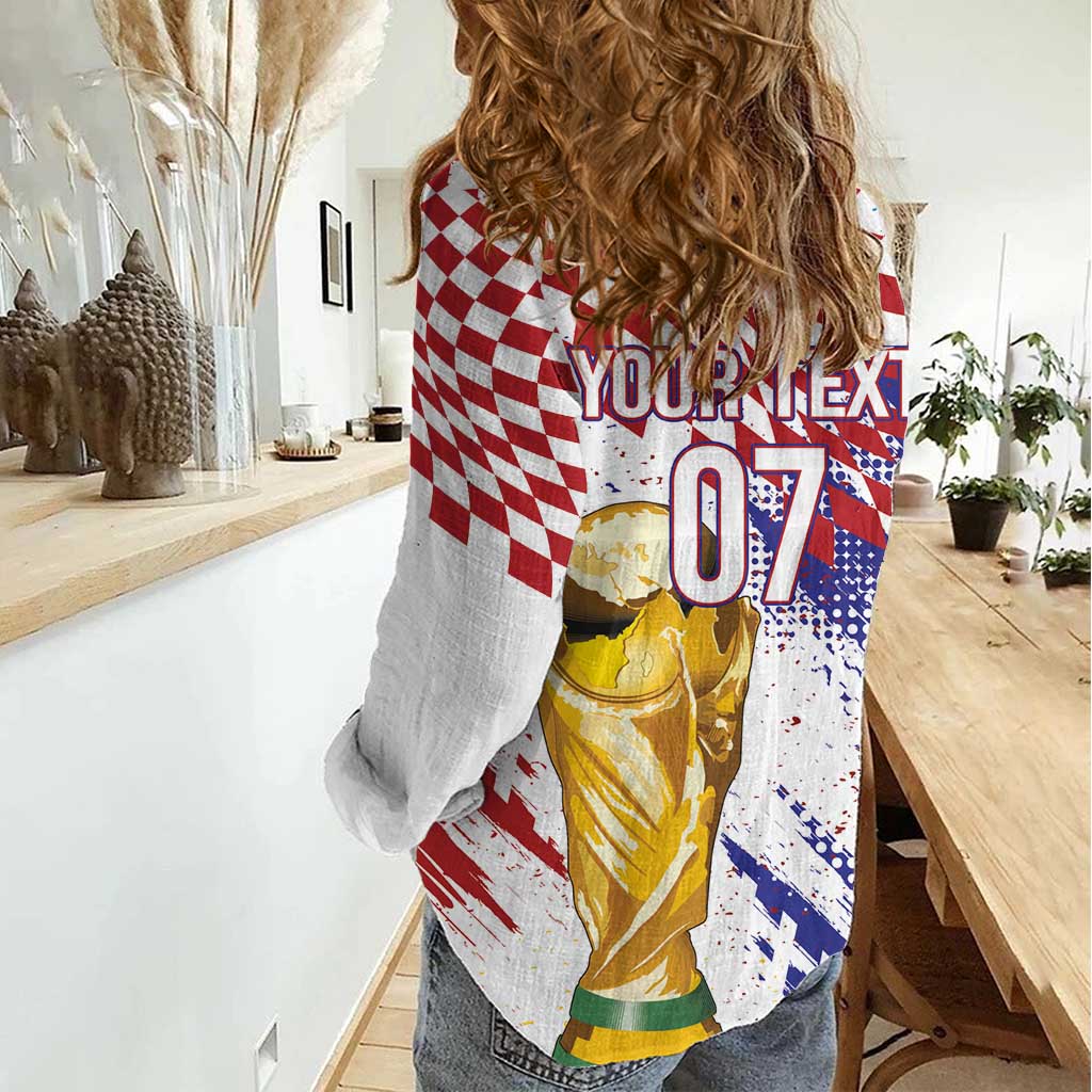 Croatia Football Custom WC2026 White Women Casual Shirt Hrvatska Grunge Checkerboard - Wonder Print Shop