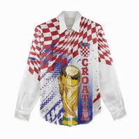 Croatia Football Custom WC2026 White Women Casual Shirt Hrvatska Grunge Checkerboard - Wonder Print Shop