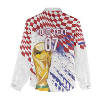Croatia Football Custom WC2026 White Women Casual Shirt Hrvatska Grunge Checkerboard - Wonder Print Shop
