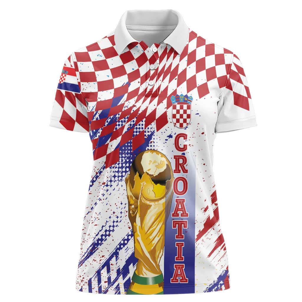 Croatia Football Custom WC2026 White Women Polo Shirt Hrvatska Grunge Checkerboard - Wonder Print Shop