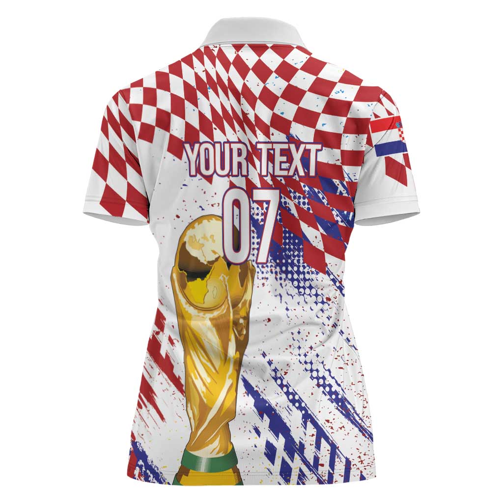 Croatia Football Custom WC2026 White Women Polo Shirt Hrvatska Grunge Checkerboard - Wonder Print Shop
