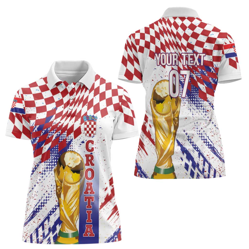 Croatia Football Custom WC2026 White Women Polo Shirt Hrvatska Grunge Checkerboard - Wonder Print Shop
