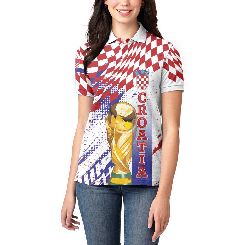 Croatia Football Custom WC2026 White Women Polo Shirt Hrvatska Grunge Checkerboard - Wonder Print Shop