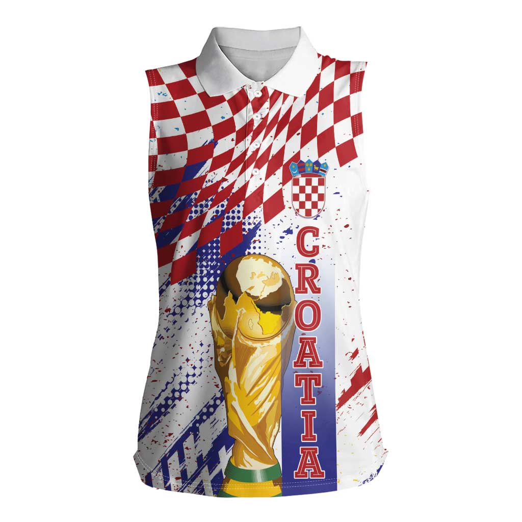 Croatia Football Custom WC2026 White Women Sleeveless Polo Shirt Hrvatska Grunge Checkerboard - Wonder Print Shop