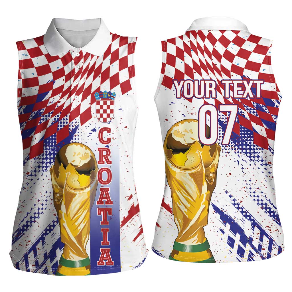 Croatia Football Custom WC2026 White Women Sleeveless Polo Shirt Hrvatska Grunge Checkerboard - Wonder Print Shop