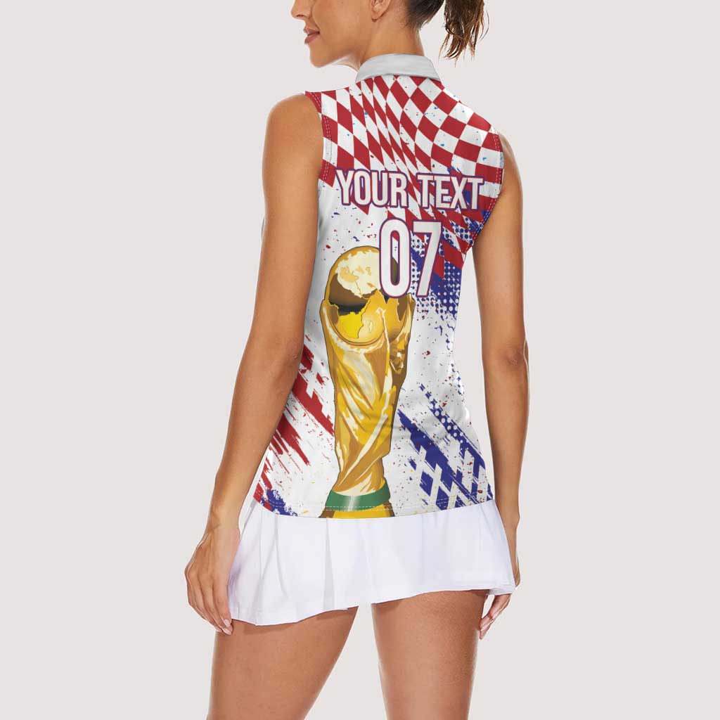 Croatia Football Custom WC2026 White Women Sleeveless Polo Shirt Hrvatska Grunge Checkerboard - Wonder Print Shop