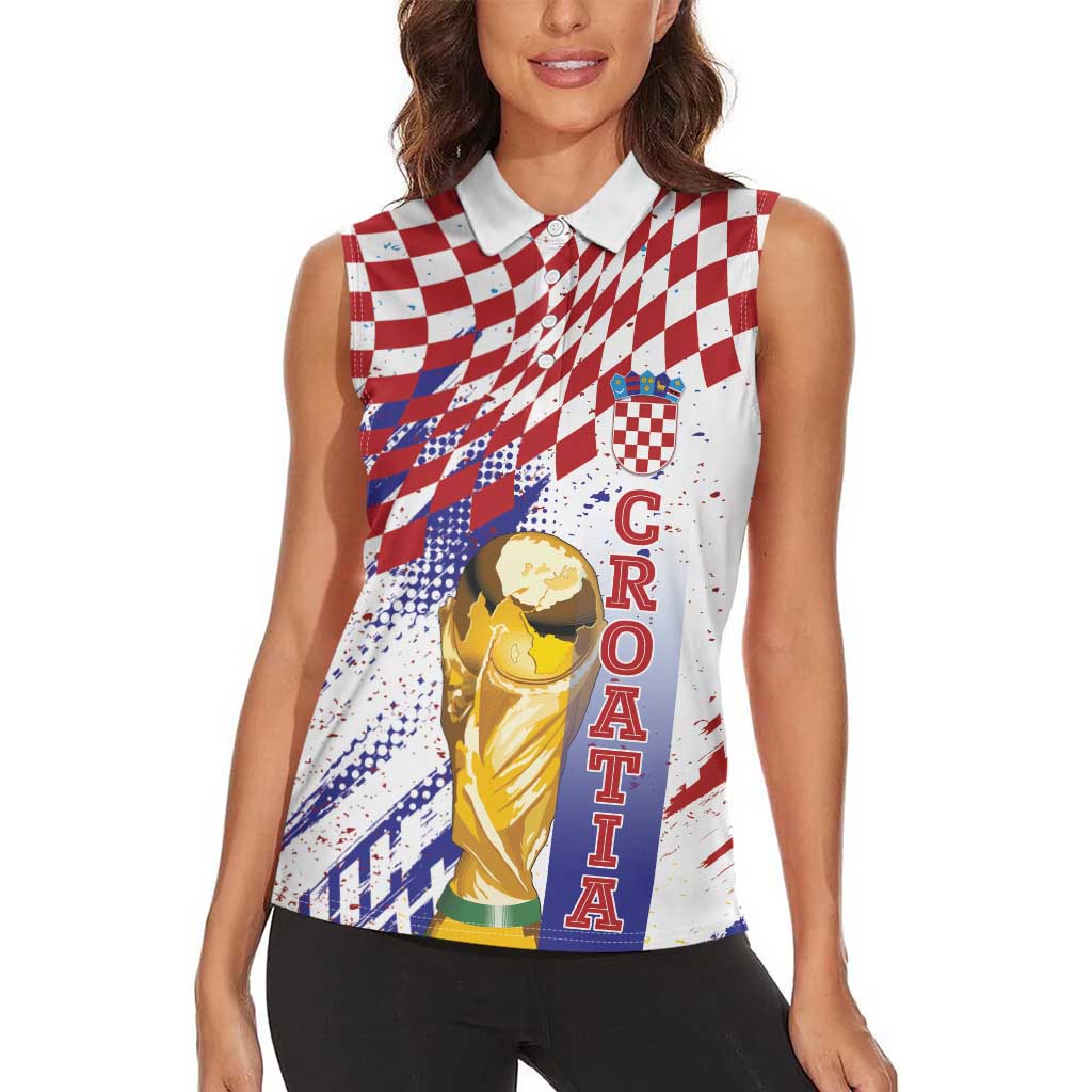 Croatia Football Custom WC2026 White Women Sleeveless Polo Shirt Hrvatska Grunge Checkerboard - Wonder Print Shop