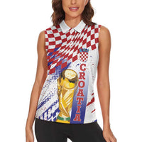 Croatia Football Custom WC2026 White Women Sleeveless Polo Shirt Hrvatska Grunge Checkerboard - Wonder Print Shop