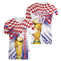 Croatia Football Custom WC2026 White Women V-Neck T-Shirt Hrvatska Grunge Checkerboard - Wonder Print Shop