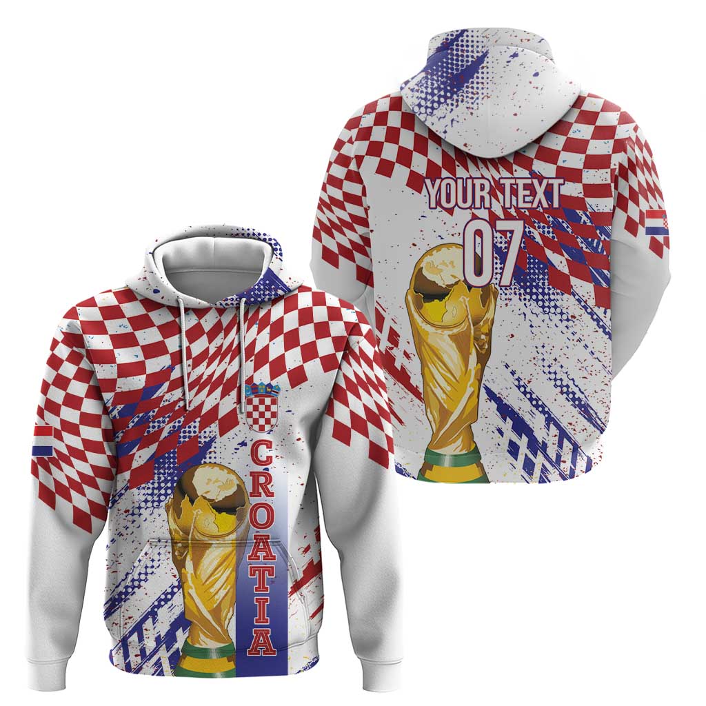 Croatia Football Custom WC2026 White Zip Hoodie Hrvatska Grunge Checkerboard - Wonder Print Shop