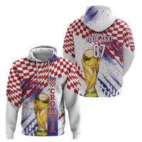 Croatia Football Custom WC2026 White Zip Hoodie Hrvatska Grunge Checkerboard - Wonder Print Shop