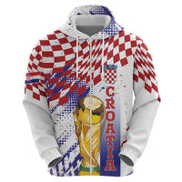 Croatia Football Custom WC2026 White Zip Hoodie Hrvatska Grunge Checkerboard - Wonder Print Shop