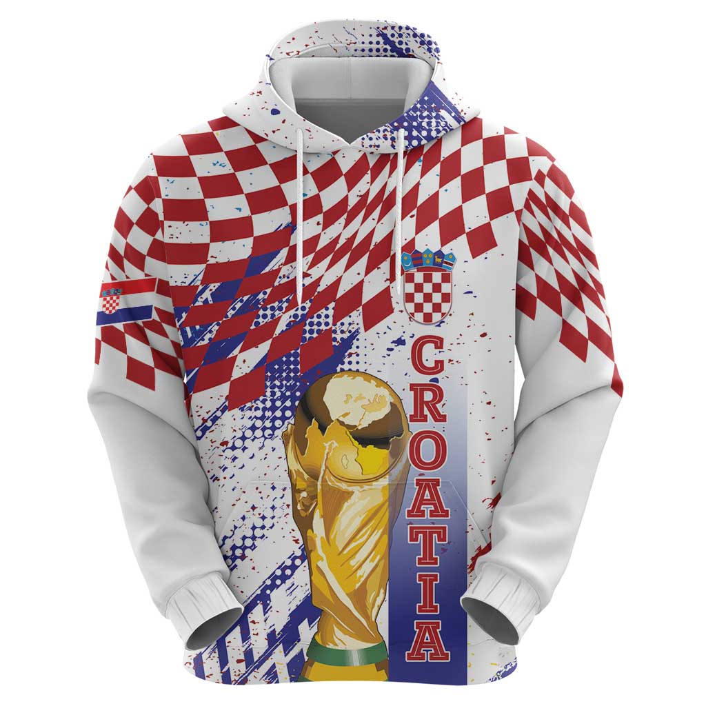 Croatia Football Custom WC2026 White Zip Hoodie Hrvatska Grunge Checkerboard - Wonder Print Shop