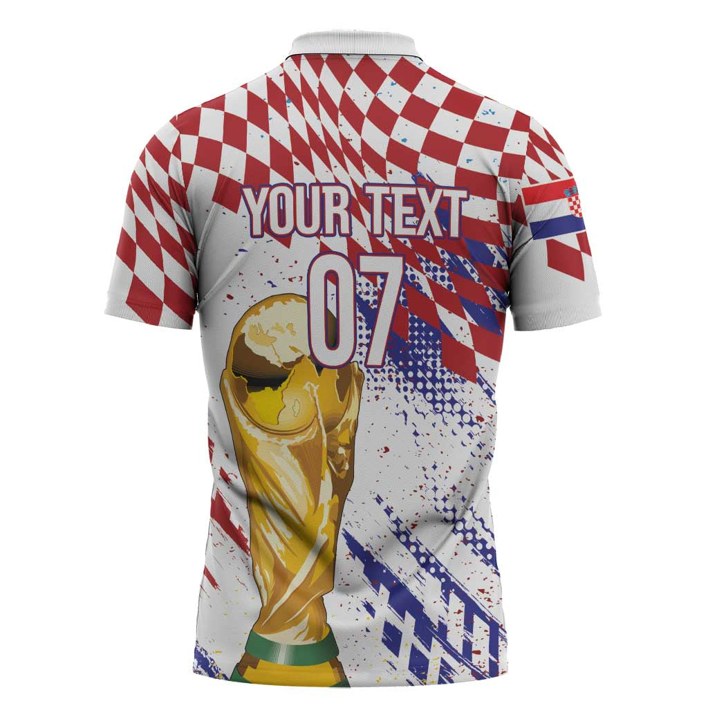 Croatia Football Custom WC2026 White Zipper Polo Shirt Hrvatska Grunge Checkerboard - Wonder Print Shop