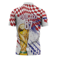 Croatia Football Custom WC2026 White Zipper Polo Shirt Hrvatska Grunge Checkerboard - Wonder Print Shop