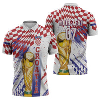 Croatia Football Custom WC2026 White Zipper Polo Shirt Hrvatska Grunge Checkerboard - Wonder Print Shop