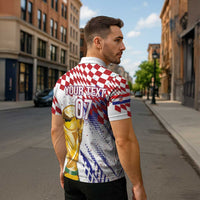 Croatia Football Custom WC2026 White Zipper Polo Shirt Hrvatska Grunge Checkerboard - Wonder Print Shop