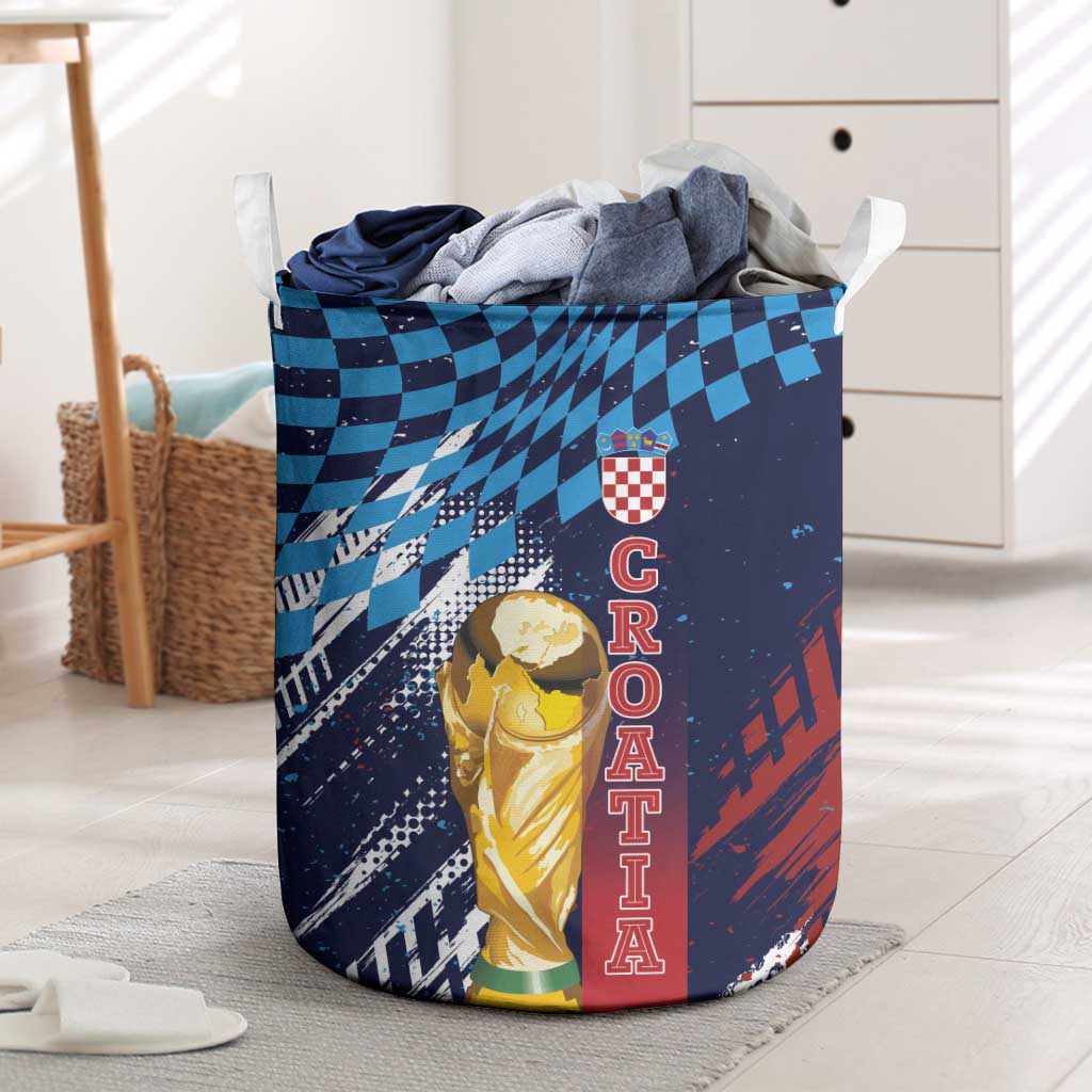 Croatia Football WC2026 Blue Laundry Basket Hrvatska Grunge Checkerboard - Wonder Print Shop