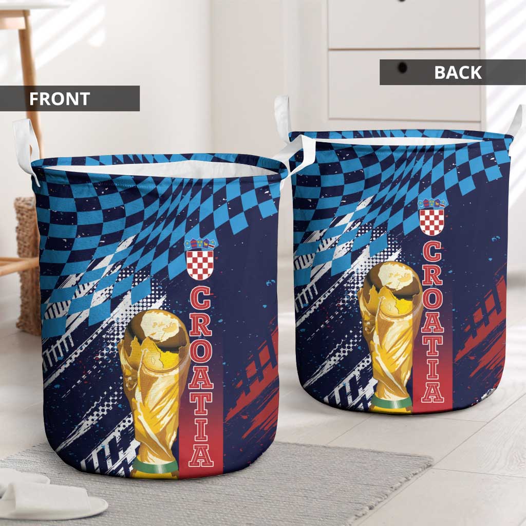 Croatia Football WC2026 Blue Laundry Basket Hrvatska Grunge Checkerboard - Wonder Print Shop