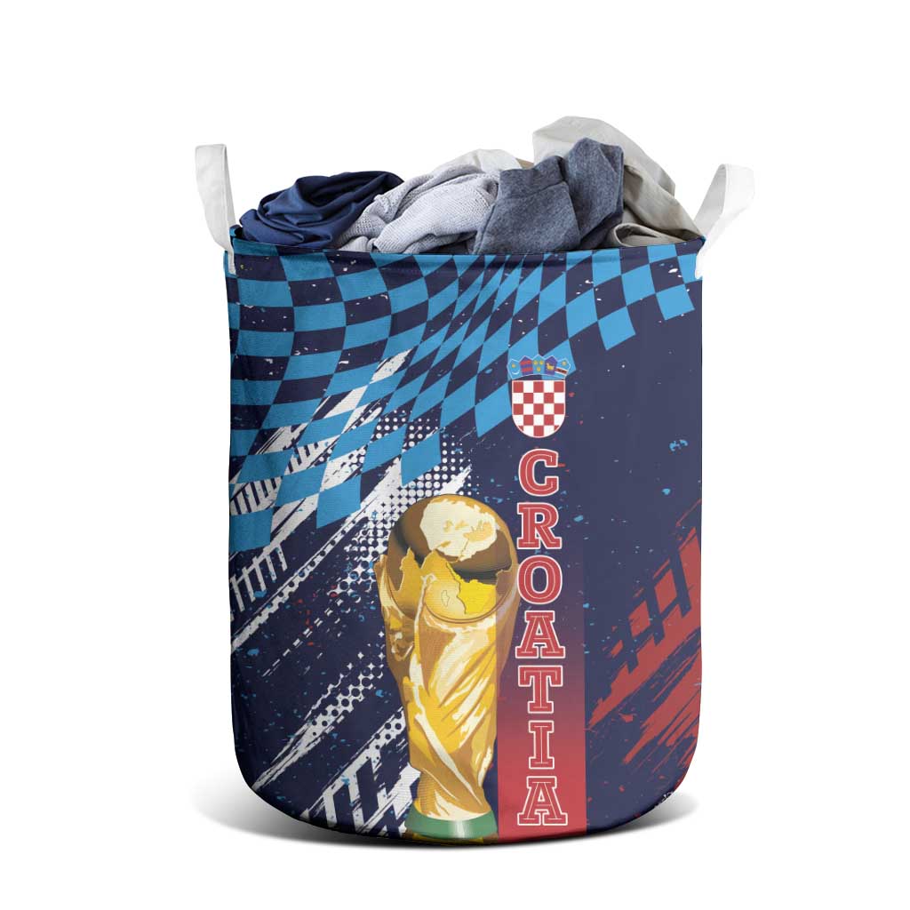 Croatia Football WC2026 Blue Laundry Basket Hrvatska Grunge Checkerboard - Wonder Print Shop
