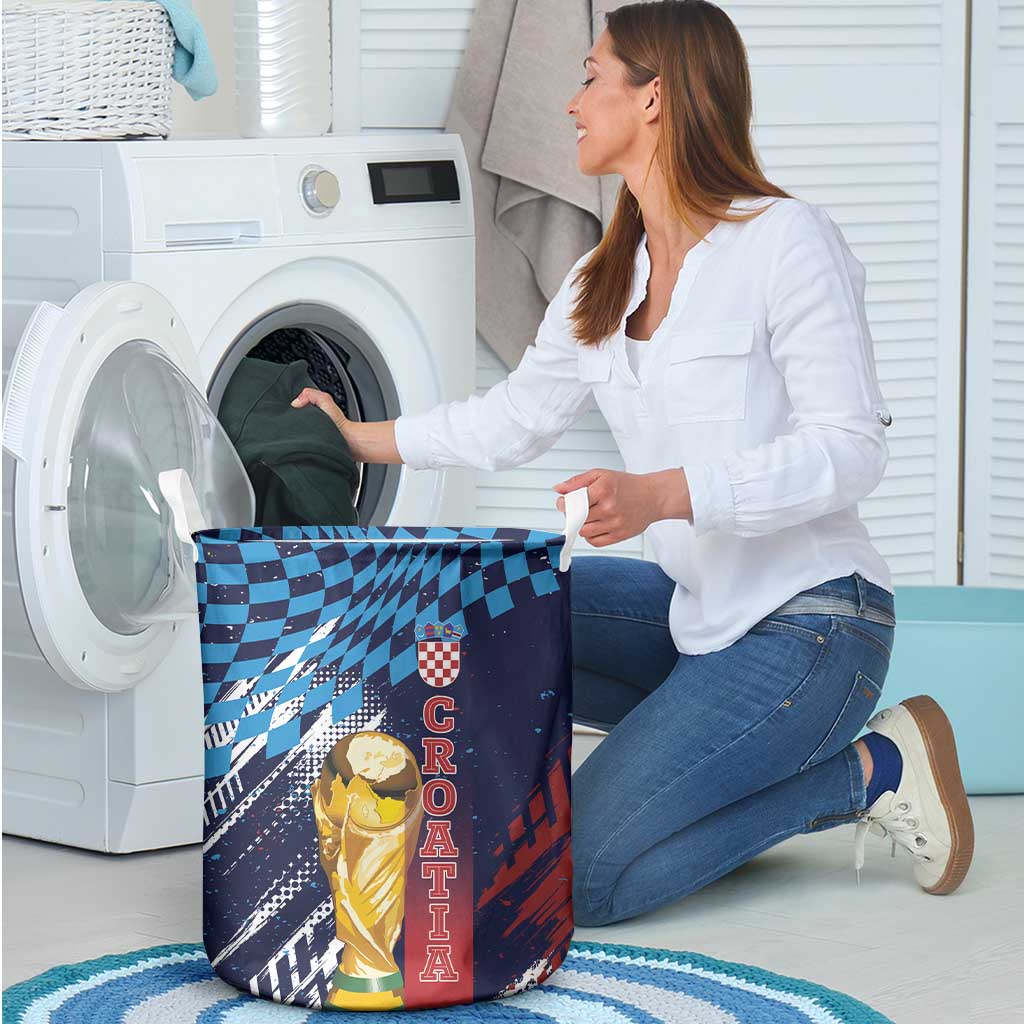 Croatia Football WC2026 Blue Laundry Basket Hrvatska Grunge Checkerboard - Wonder Print Shop