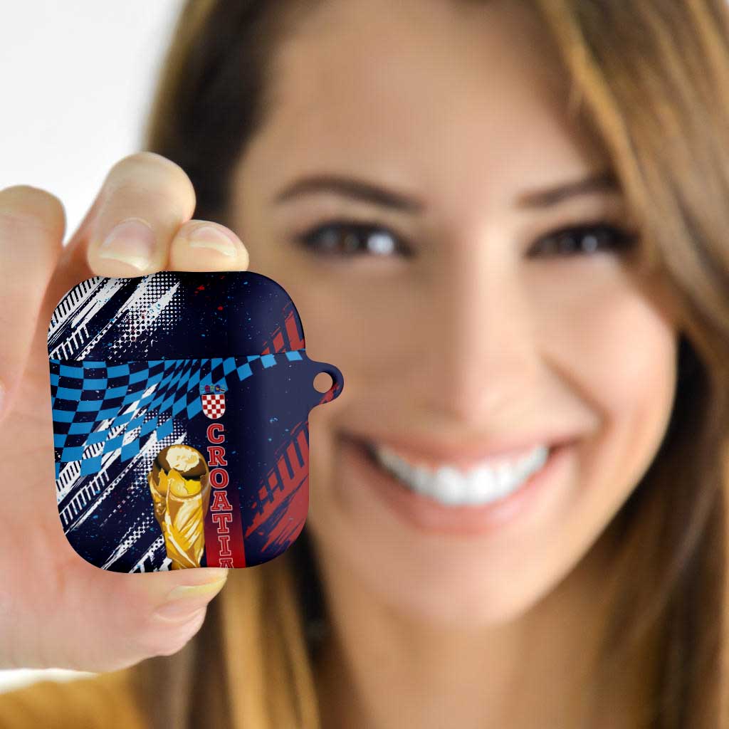 Croatia Football WC2026 Blue AirPods Case Hrvatska Grunge Checkerboard - Wonder Print Shop