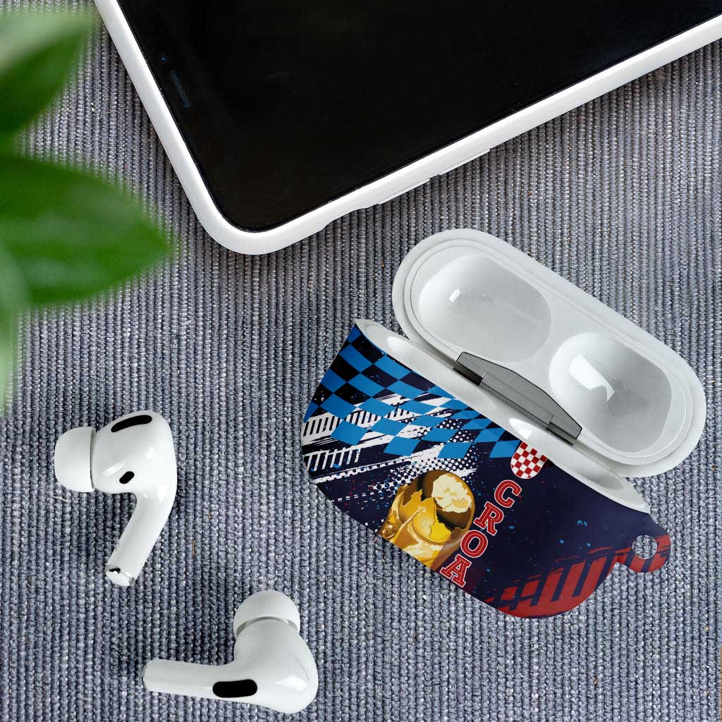 Croatia Football WC2026 Blue AirPods Case Hrvatska Grunge Checkerboard - Wonder Print Shop