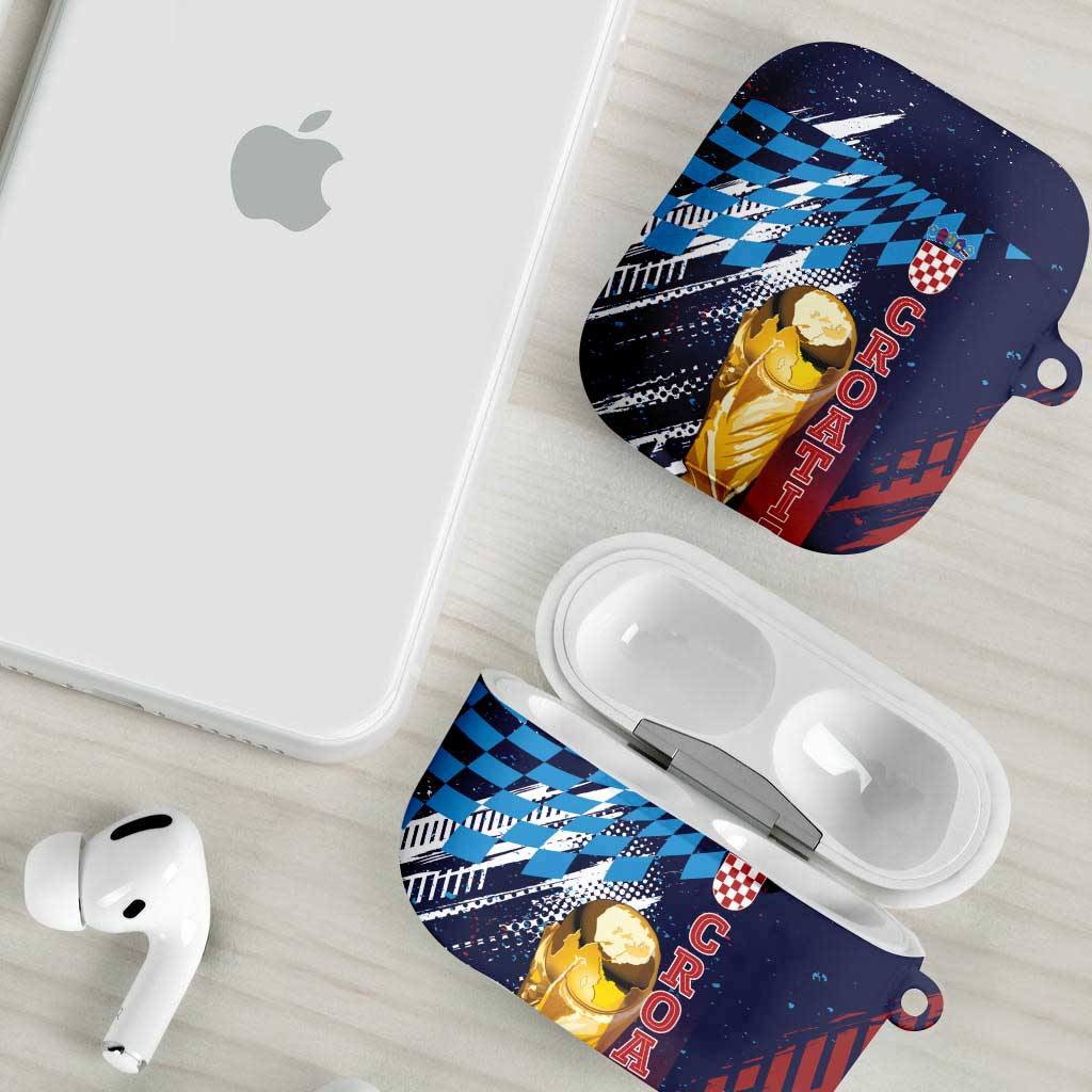 Croatia Football WC2026 Blue AirPods Case Hrvatska Grunge Checkerboard - Wonder Print Shop