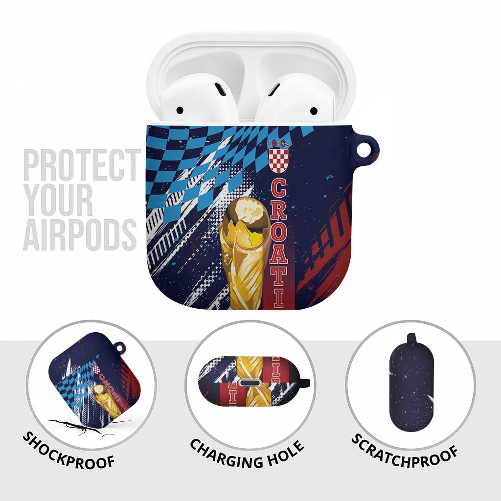 Croatia Football WC2026 Blue AirPods Case Hrvatska Grunge Checkerboard - Wonder Print Shop